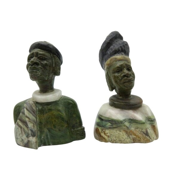 Small Stone Bust Set Colourful Hand Carved in Zimbabwe Africa 3.5" Tall - Picture 1 of 8